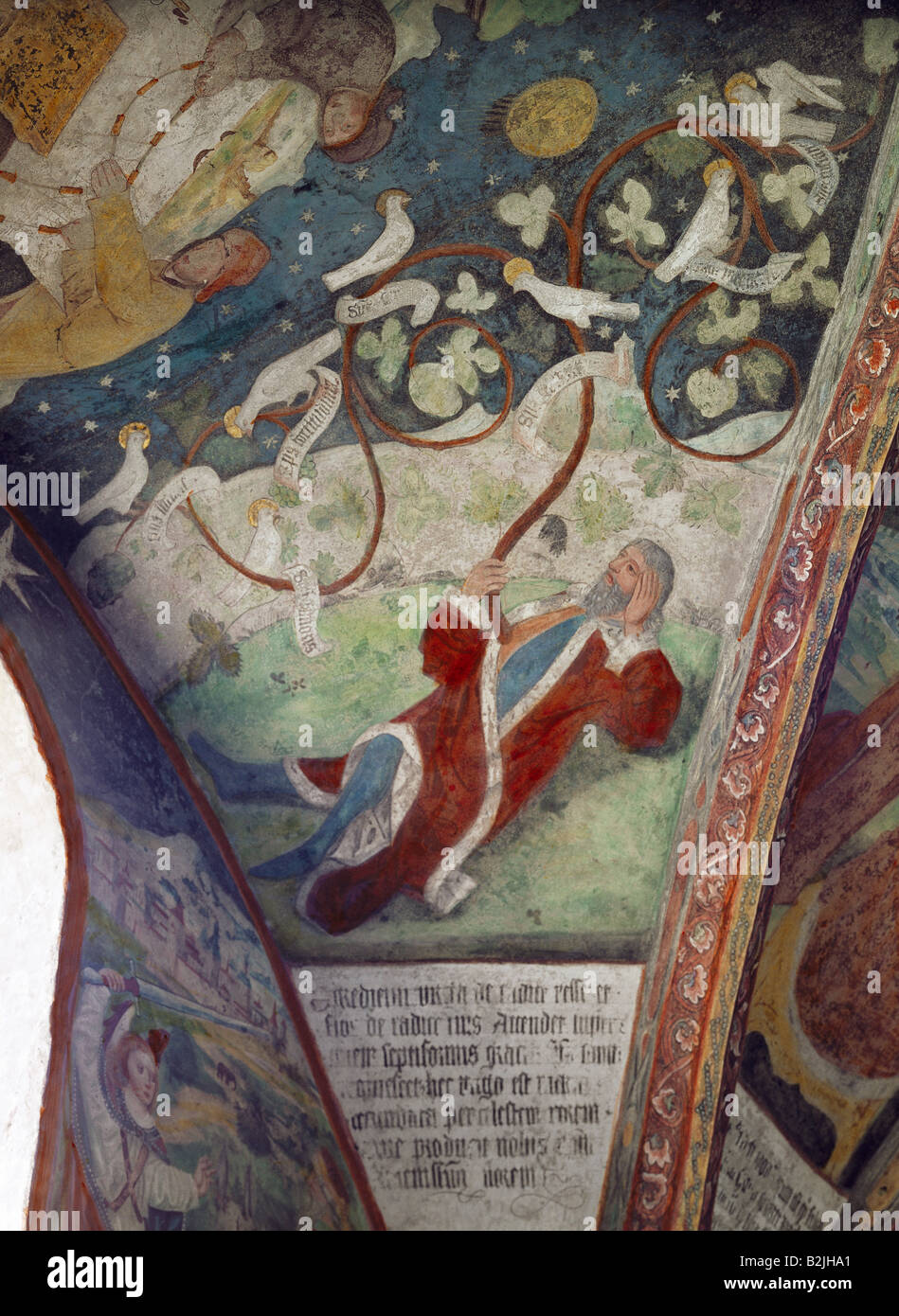fine arts, Middle Ages, mural painting, Tree of Jesse, fresco, Brixen, South Tyrol, cathedral, cross-coat, circa 1480, Artist's Copyright has not to be cleared Stock Photo