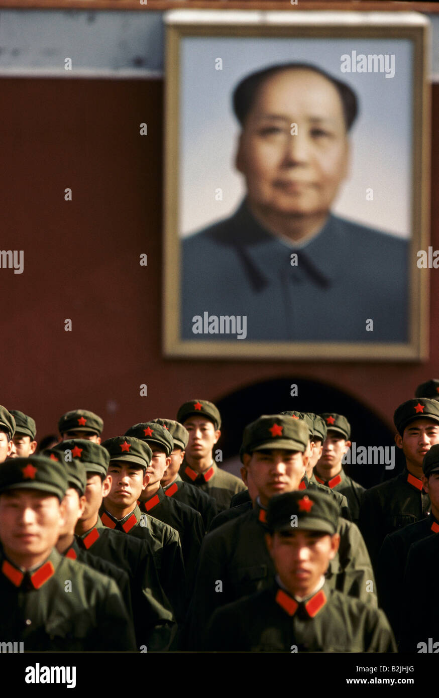 Chinese army Tiananmen Square, portrait of chairman mao Stock Photo