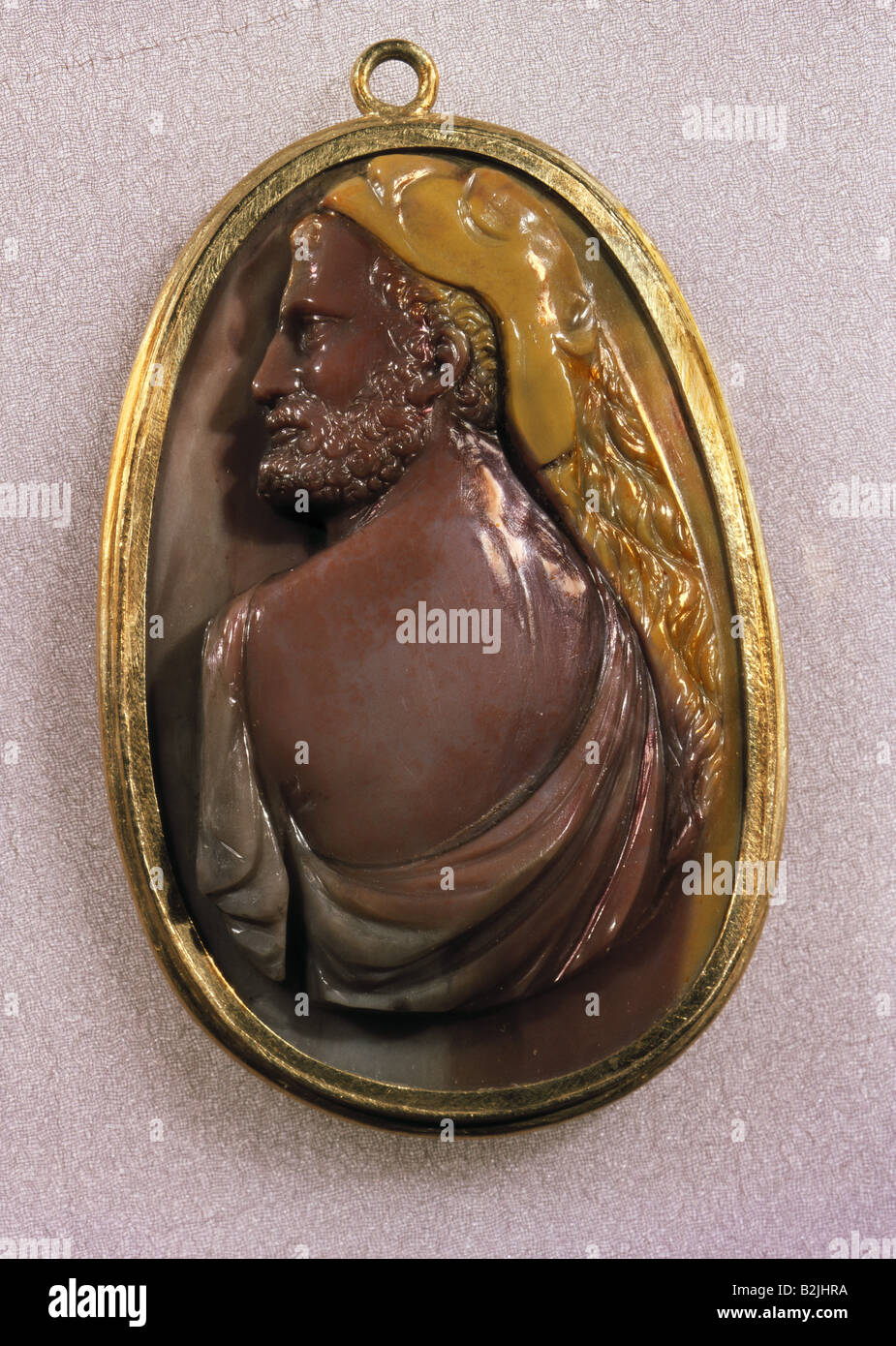 fine arts, jewellery, intaglios, Hercules, jasper, gold, 8.3 cm x 5.1 cm, Italy, early 17th century, Kunsthistorisches Museum (Museum of Art History), Vienna, Artist's Copyright has not to be cleared Stock Photo