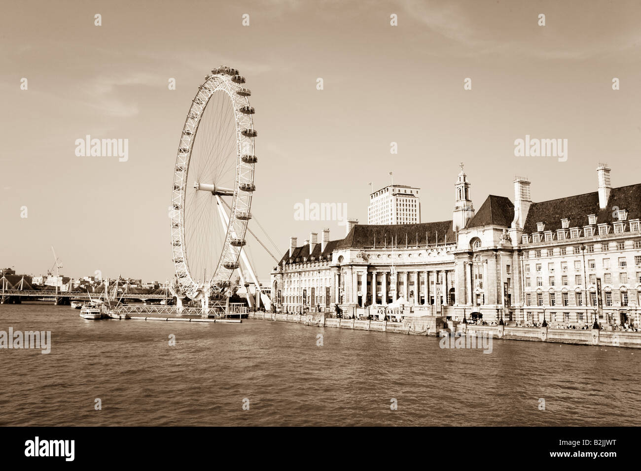 County hall and the London eye South bank Westminster London England ...