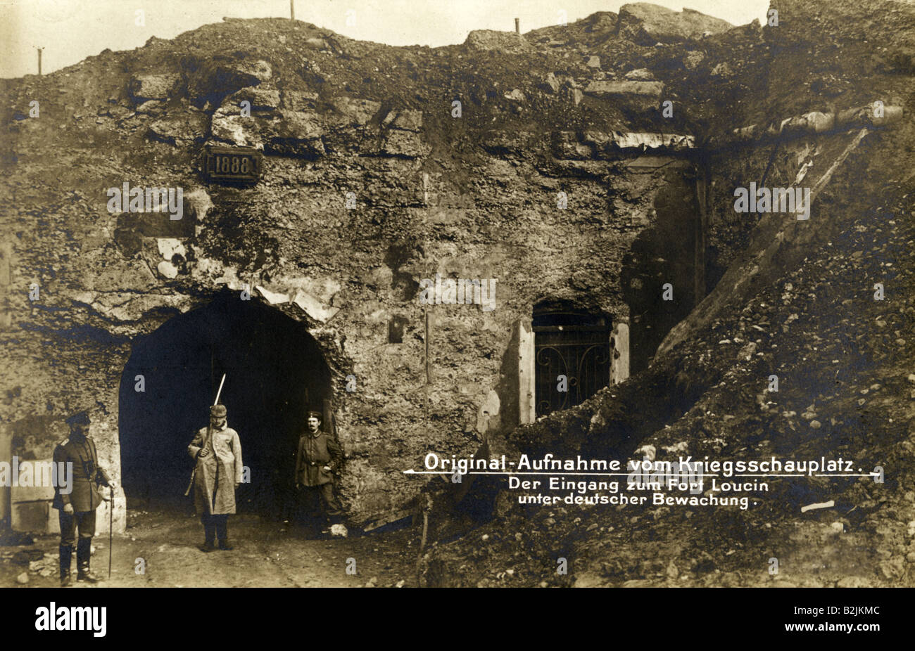 events, First World War / WWI, Western Front, Belgium, entrance of Fort Loucin, Liege, photo postcard, 1914 / 1915, Stock Photo