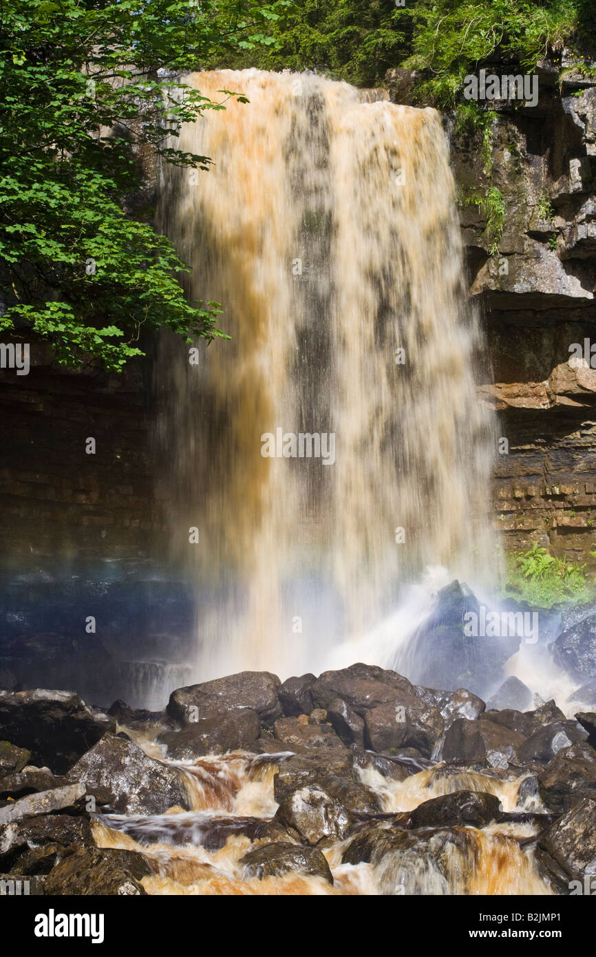 The peaty water of Ashgill Waterfall near Garrigill in Cumbria, England Stock Photo