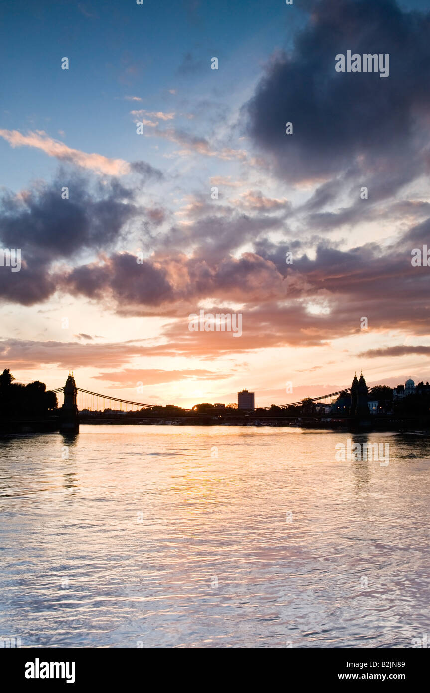 Sunset over Hammersmith Bridge Hammersmith London England UK Stock Photo