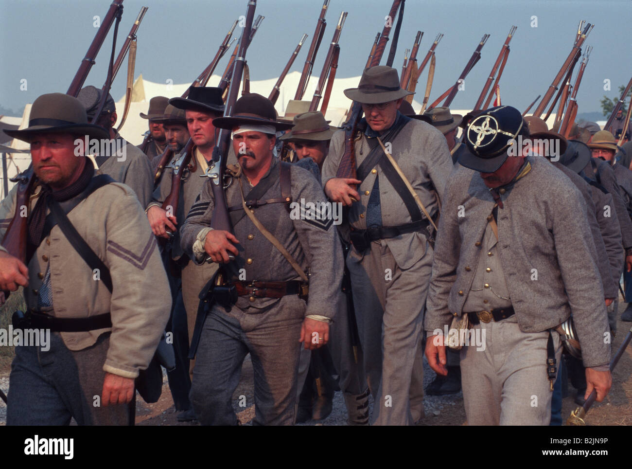 Confederate troops marching in column Stock Photo