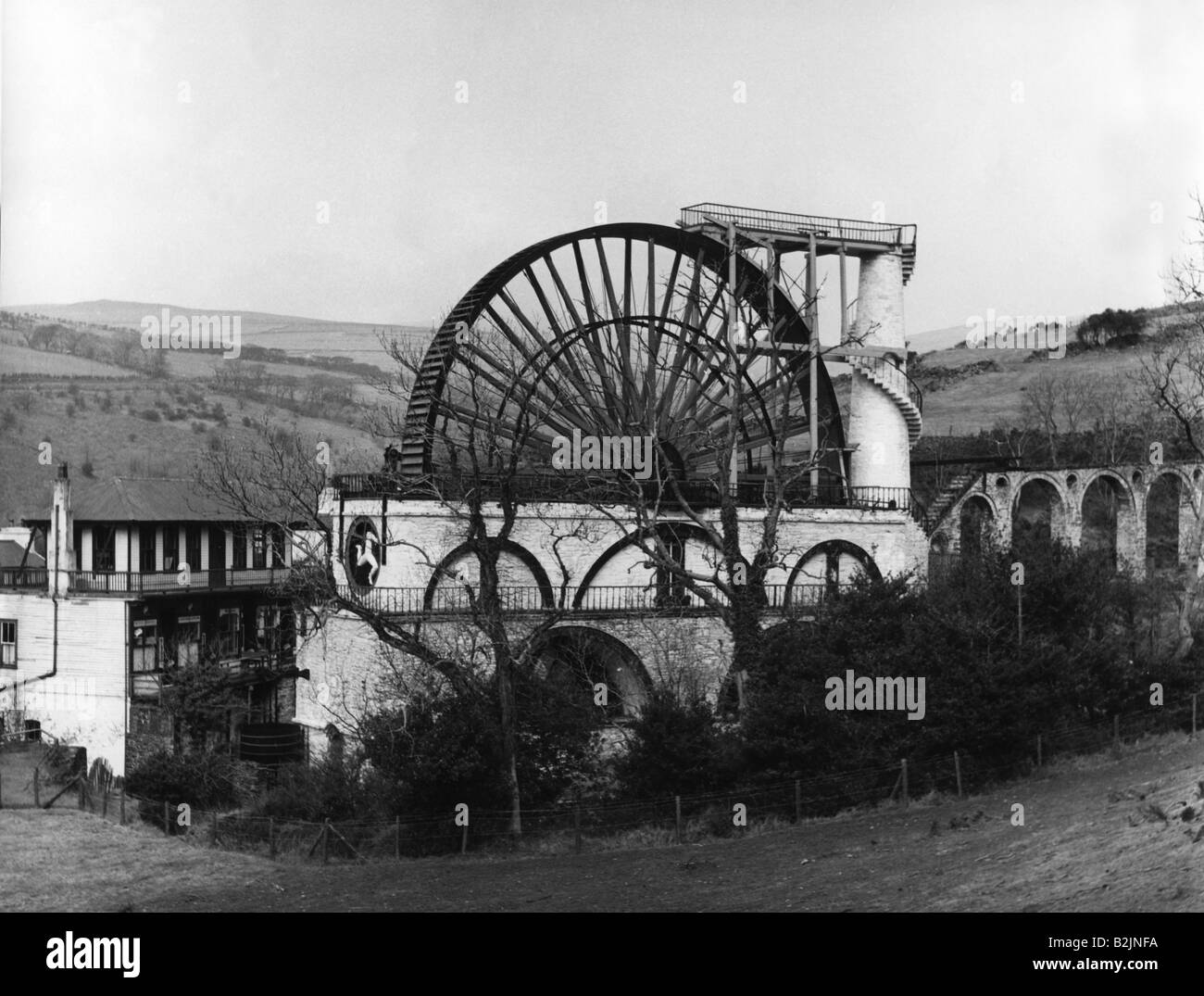geography / travel, Great Britain, Isle of Man, Laxey, buildings, Great Laxey Wheel 'Lady Isabella', built: 1854, architect: Robert Casement, Great Laxey Mine, 1950s, Stock Photo