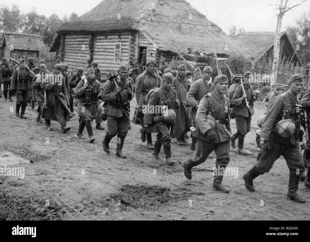 events, Second World War / WWII, Russia, marching German infantry, autumn 1941, Stock Photo