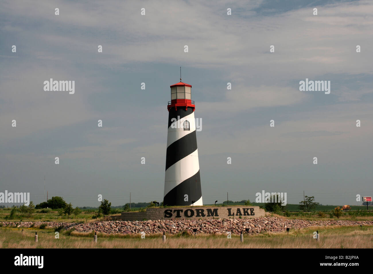 Storm Lake Iowa lighthouse sign Stock Photo Alamy