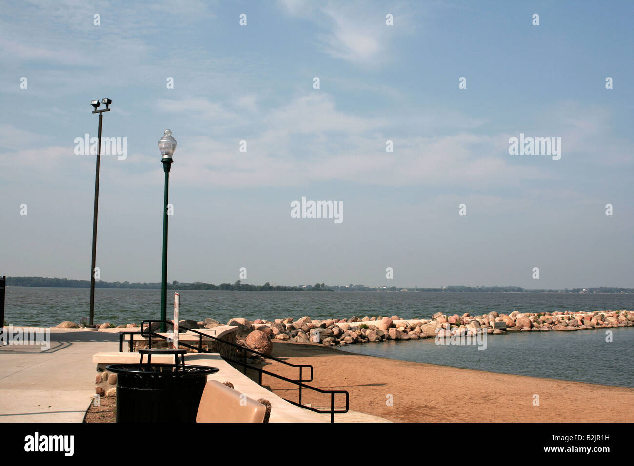 Storm Lake breakwater and beach Storm Lake Iowa Stock Photo Alamy