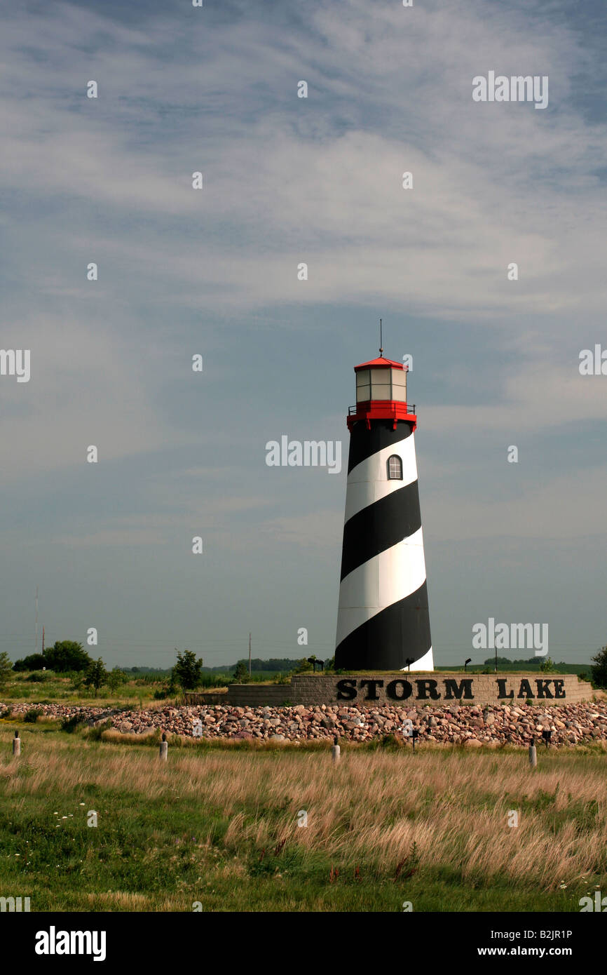 Storm Lake Iowa lighthouse sign Stock Photo