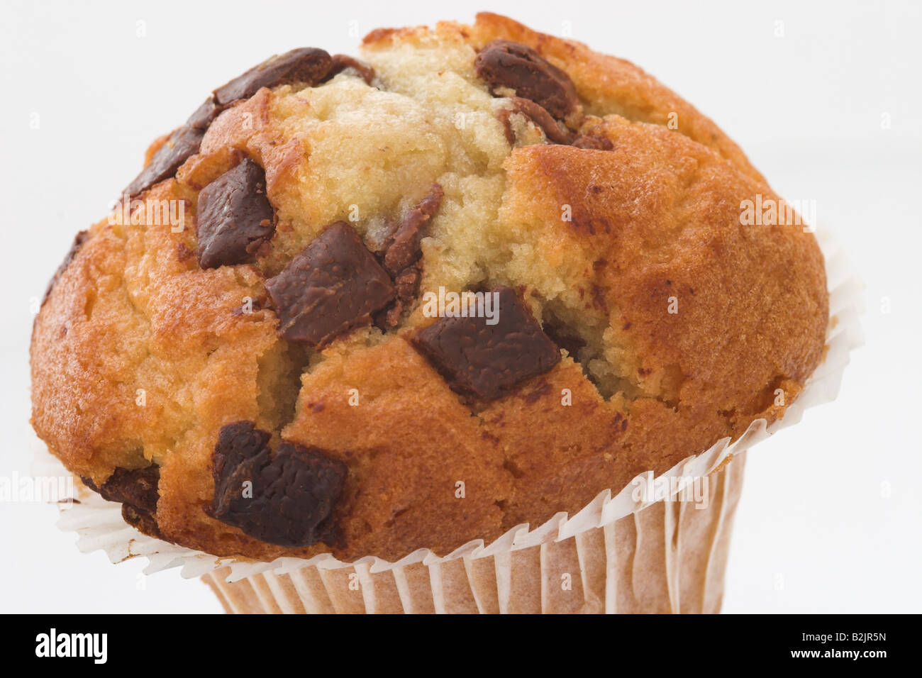 Close up of a Chocolate Chip Muffin against a white background Stock Photo