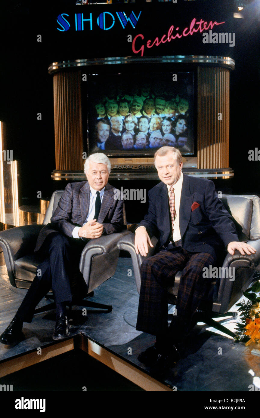 Weck, Peter, * 12.8.1930, Austrian actor, full length, with the TV presenter Gerhard Schmitt-Thiel, TV show, "Showgeschichten", 22.4.1988, Stock Photo