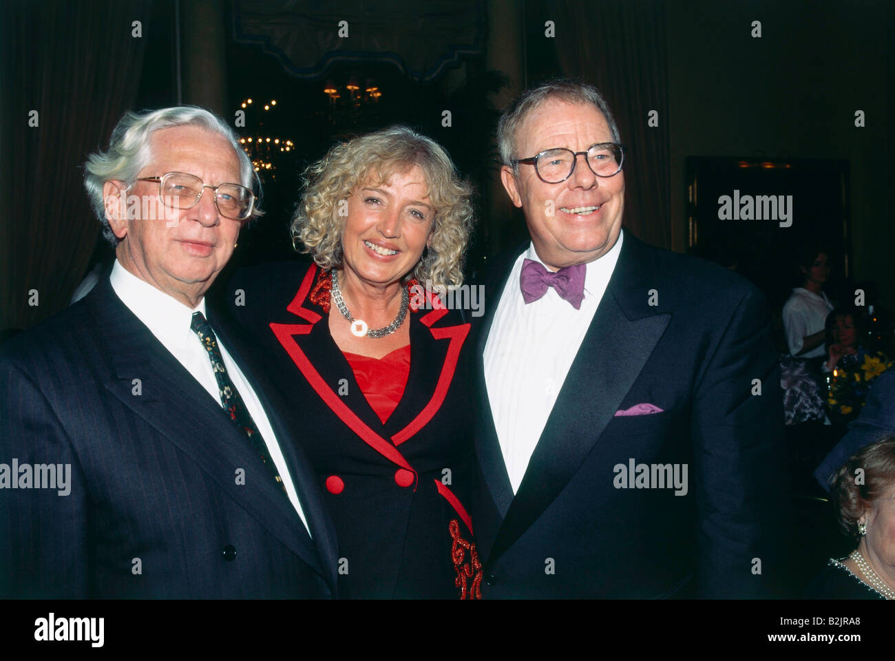 Bruhn, Christian, * 17.10.1934, German composer, half length, with Reinhold Kreile and Renate Schmidt, at his 60th birthday party, Munich, 1994, Stock Photo