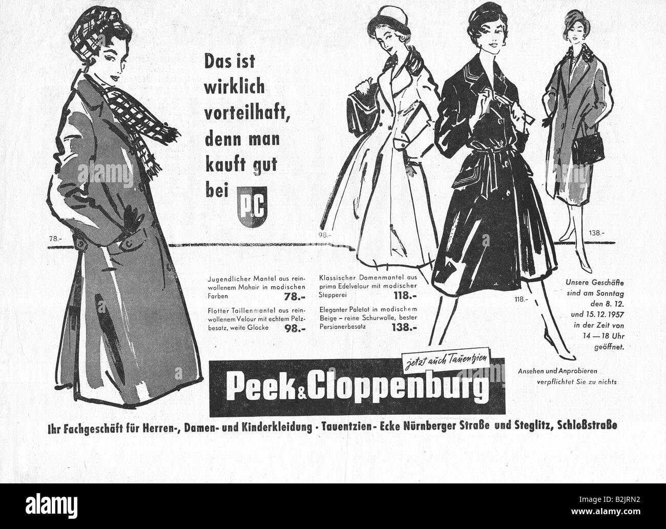 advertisement, fashion, women fashion, Peek&Cloppenburg, announcement, Berlin, 1960s, , Additional-Rights-Clearance-Info-Not-Available Stock Photo