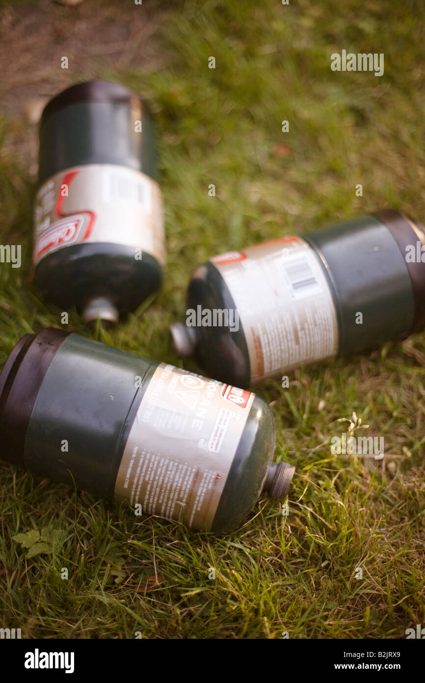 empty portable gas bottles Stock Photo Alamy