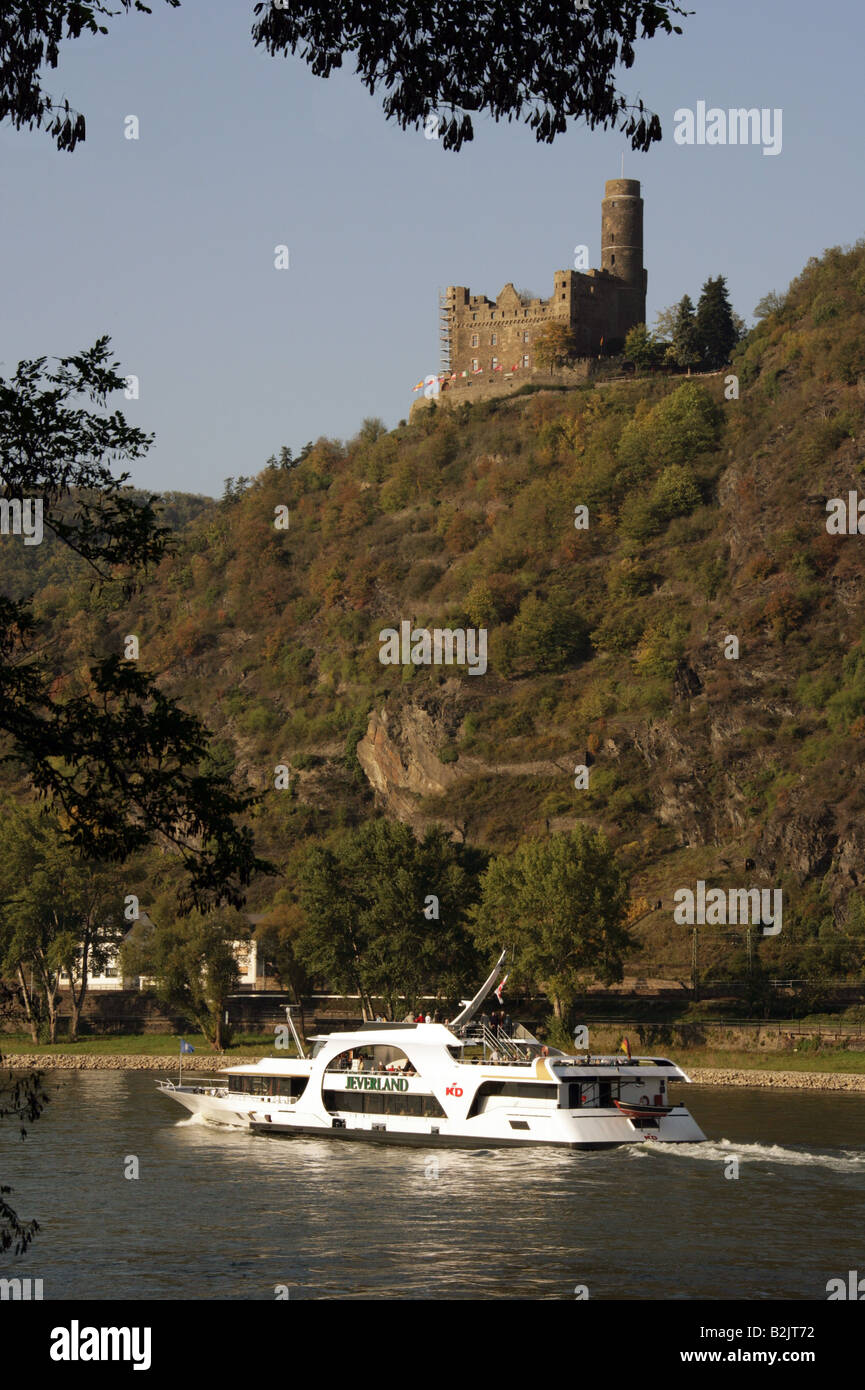 architecture, castles, Germany, Rhineland-Palatinate, Burg Maus near St. Goarshausen on the Rhine, built: 1353, rebuilt: 1900 - 1906 by Wilhelm Gärtner, exterior view, , Additional-Rights-Clearance-Info-Not-Available Stock Photo