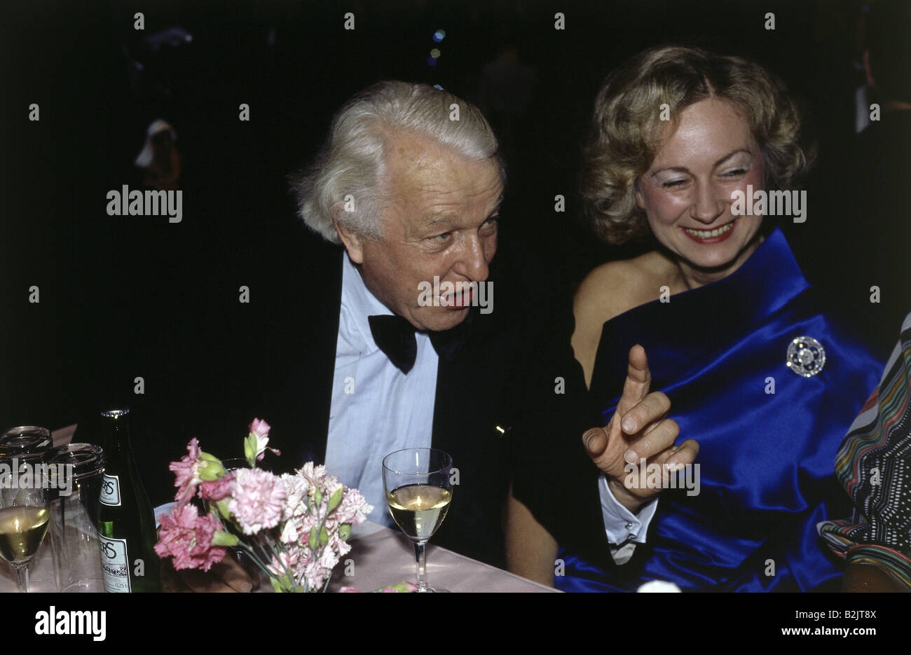 Wagner, Wolfgang, 30.8.1919 -21.3.2010, German director (opera), half length, with his wife Gudrun, Richard Wagner Festival, Bayreuth, 1987, Stock Photo