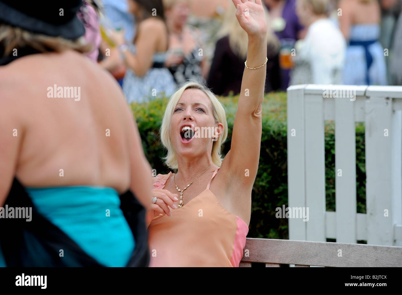 Glorious Goodwood: crowds pack the stands on the popular ladies' day. Stock Photo
