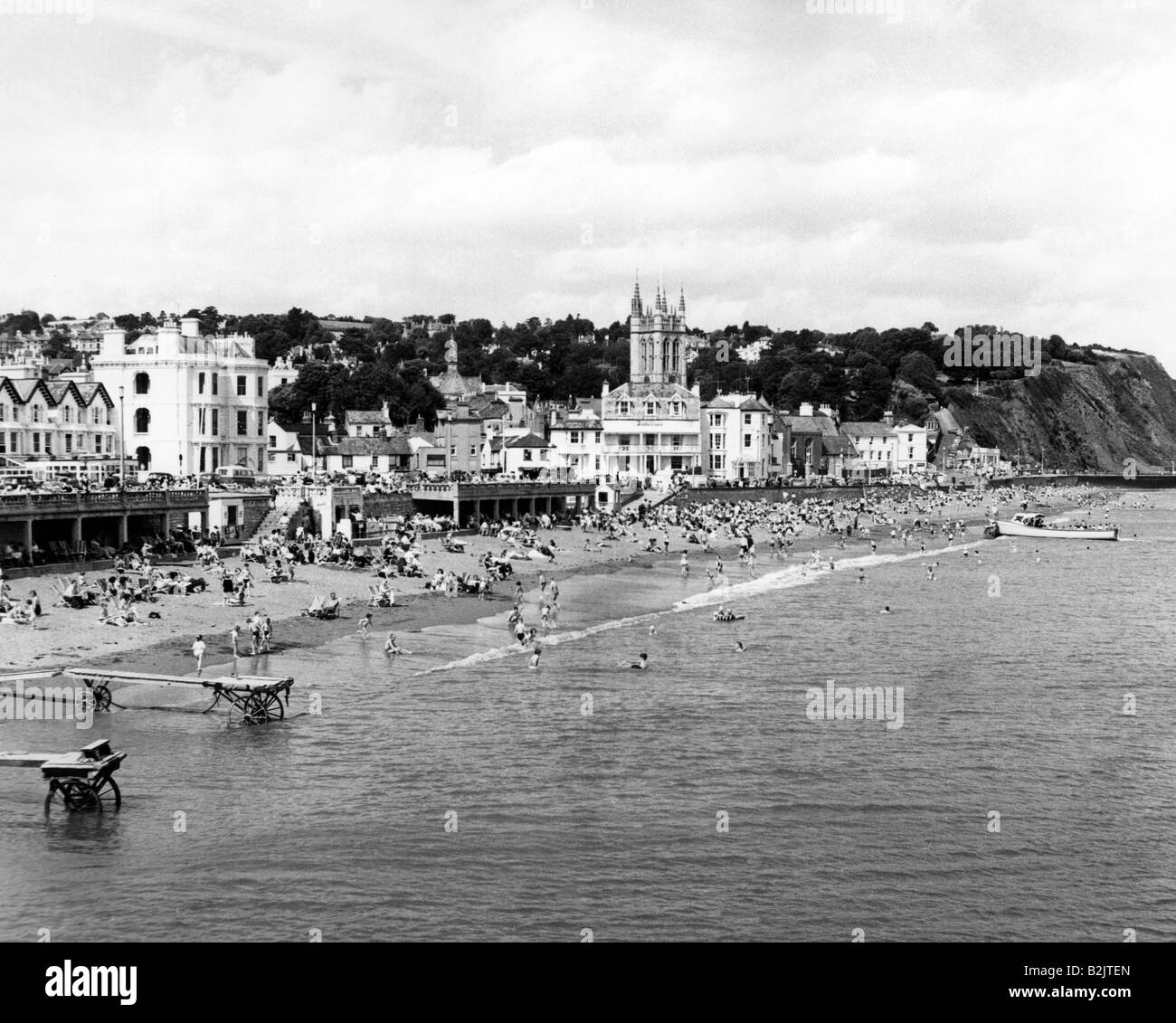 geography / travel, Great Britain, England, cities, Teignmouth, beaches, people at the beach, 1960s, Stock Photo