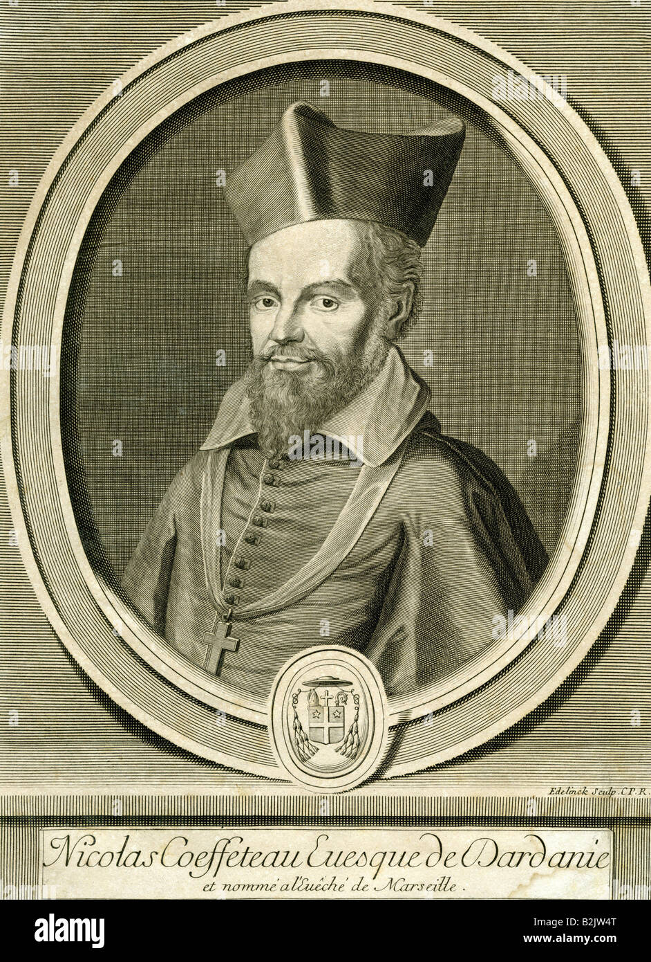 Coeffeteau, Nicolas, 1574 - 21.4.1623, French theologian, poet, historian, portrait, by Gerard Edelinck (1649 - 1707), France, late 17th / early 18th century, Artist's Copyright has not to be cleared Stock Photo