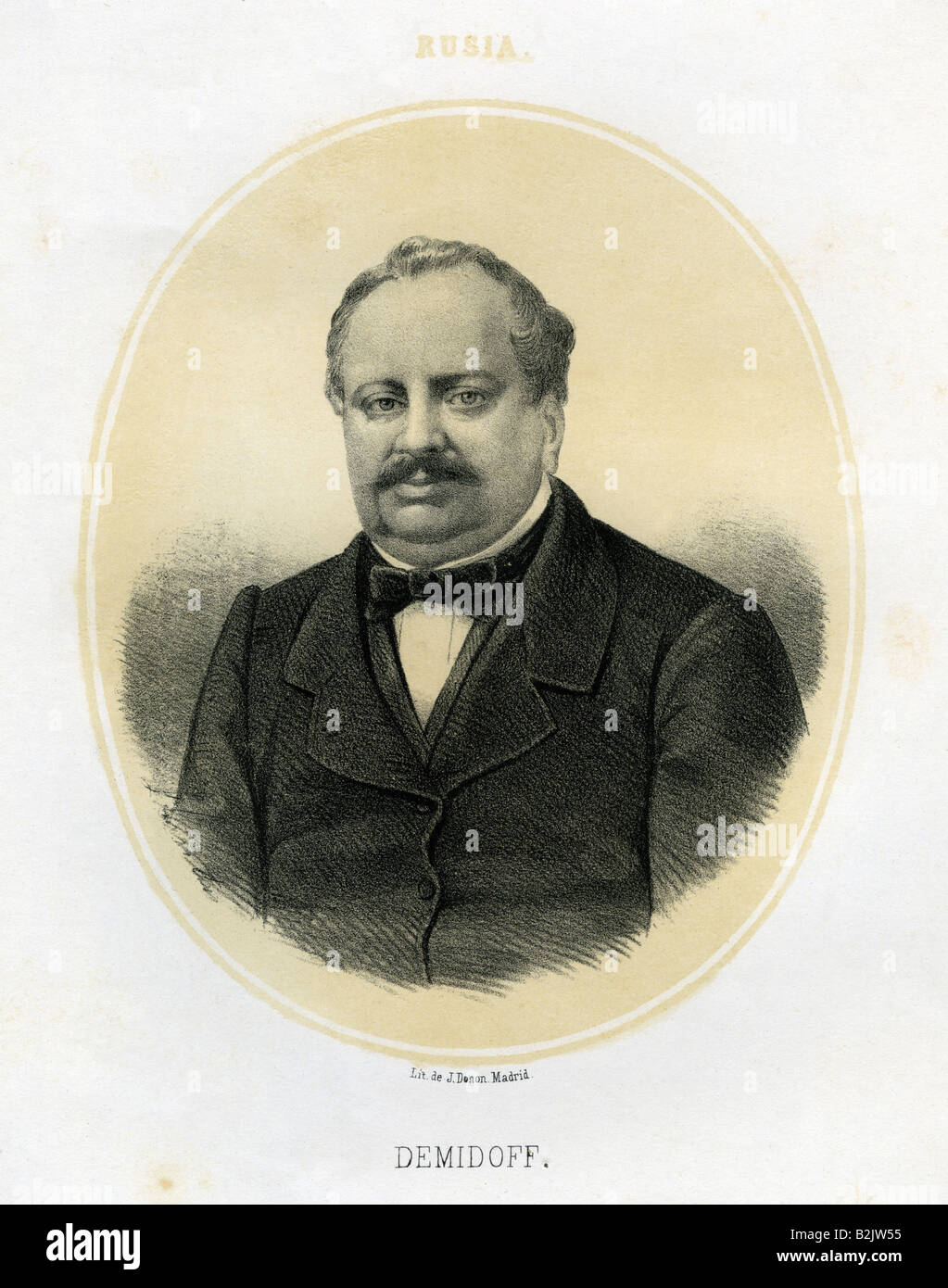 Demidoff, Anatole, 5.4.1813 - 29.4.1870, Russian industrialist, portrait, lithograph, by J. Donon, Madrid, Spain, 19th century, Stock Photo