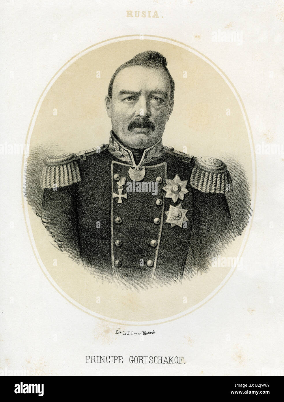Gorchakov, Mikhail Dmitrievich, 1795 - 30.5.1861, Russian general, portrait, lithograph, by J. Donon, Madrid, Spain, 19th century, Stock Photo