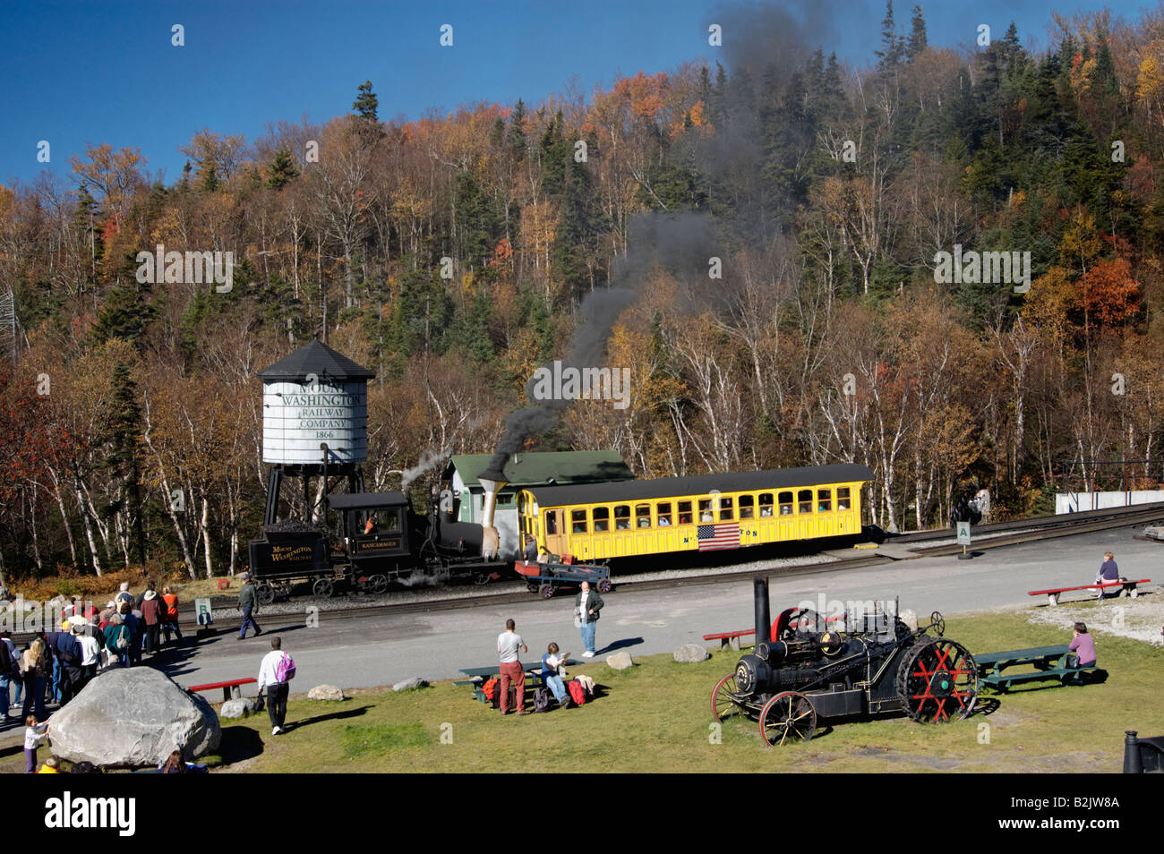 Tourists Lining Up to Ride on the Mount Washington Cog Railway Coos County New Hampshire Stock Photo