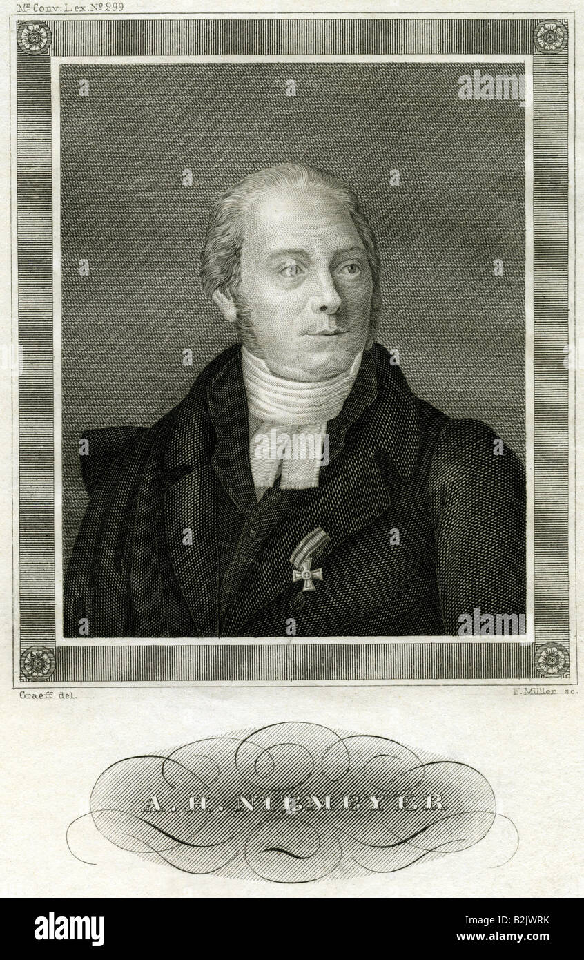 Niemeyer, August Hermann, 1.9.1754 - 7.7.1828, German theologian, pedagogue, portrait, steel engraving, by F. Mueller, Germany, 19th century, Artist's Copyright has not to be cleared Stock Photo