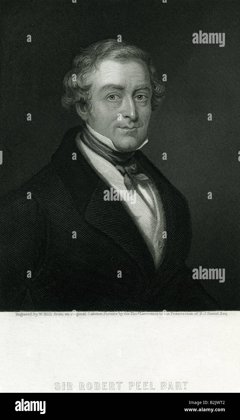 Peel, Robert, 5.2.1788 - 2.7. 1850, British politician (Tory), portrait, steel engraving, by W. Hoell, from a cabinet picture by Sir Thomas Lawrence, Germany, 19th century, Artist's Copyright has not to be cleared Stock Photo
