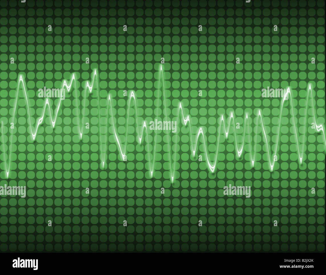 large image of an electronic sine sound or audio wave in green Stock Photo
