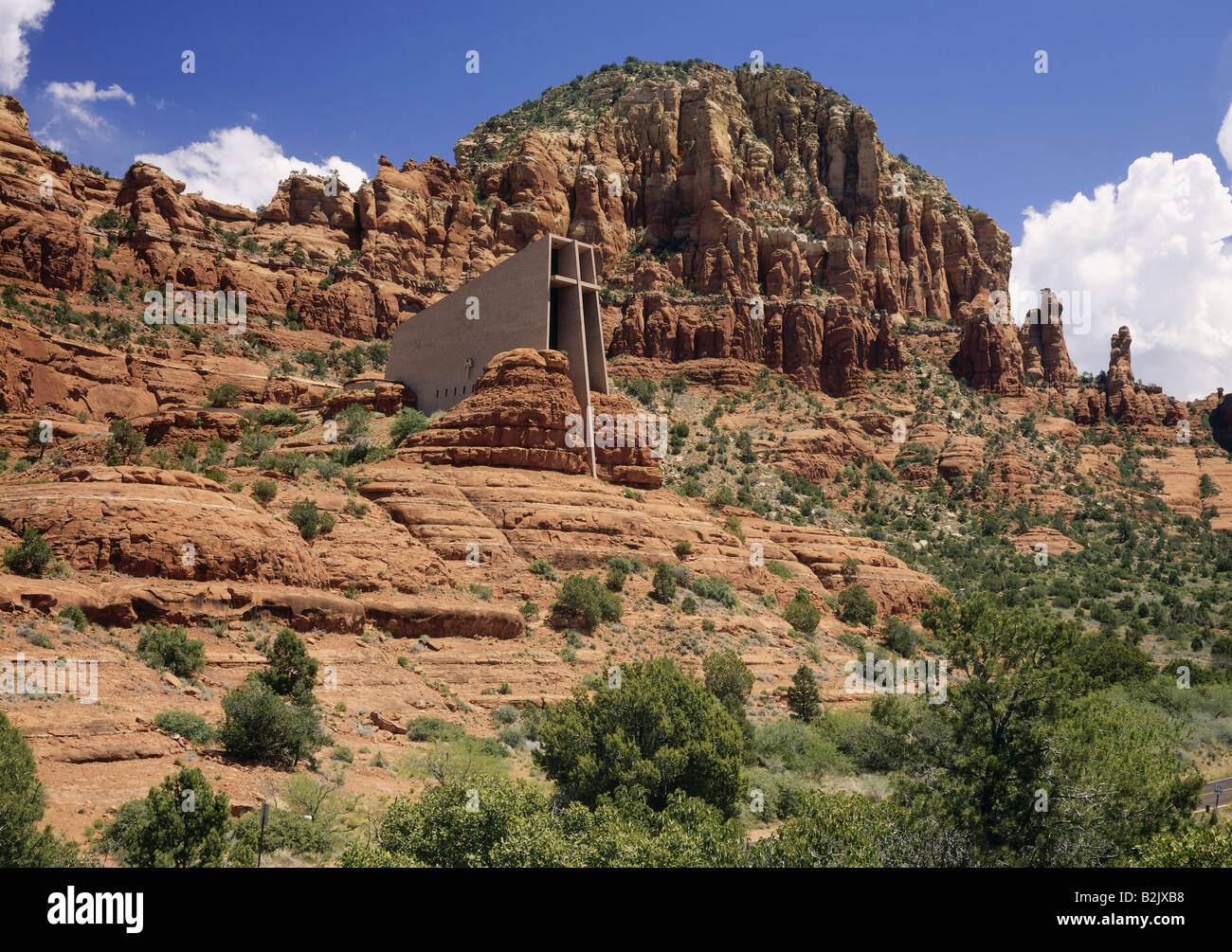 geography / travel, USA, Arizona, landscapes, Oak Creek Canyon, churches, Chapel of thr Holy Cross, built 1957 by Marguerite Brunswig Staude, exterior view, Additional-Rights-Clearance-Info-Not-Available Stock Photo