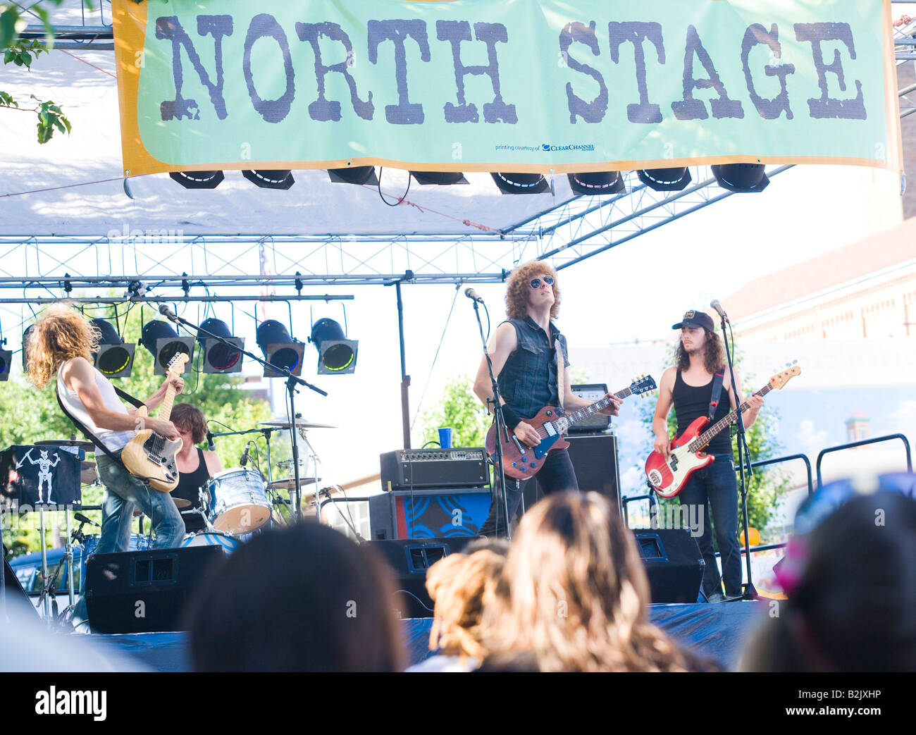 Photographs of rock and roll band Shim playing at the North stage at the 2008 West Seattle Street Fair Stock Photo