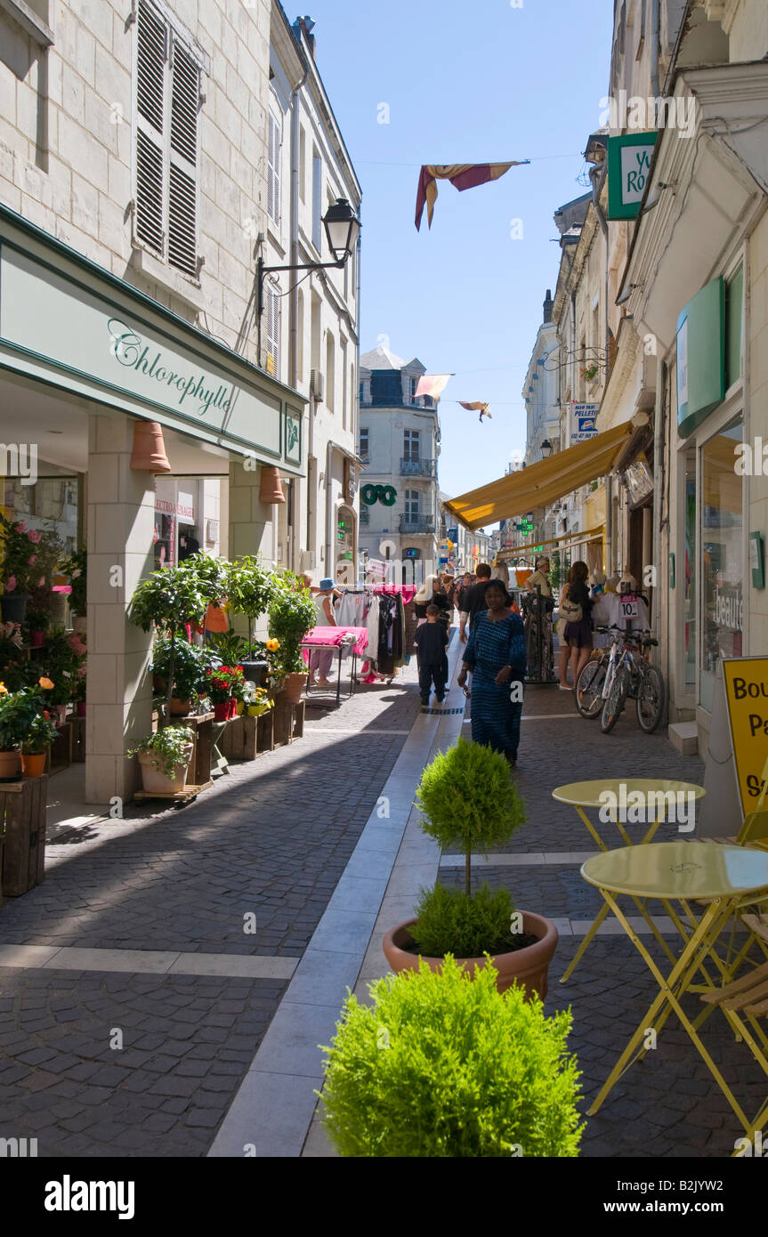 Pedestrian shopping area in the old town, Chinon, France. Stock Photo