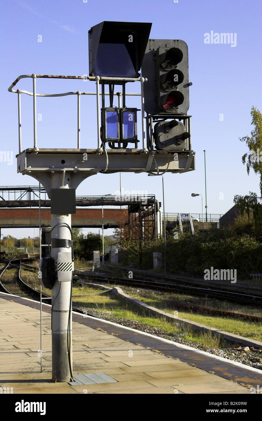 Trackside railway signals Stock Photo