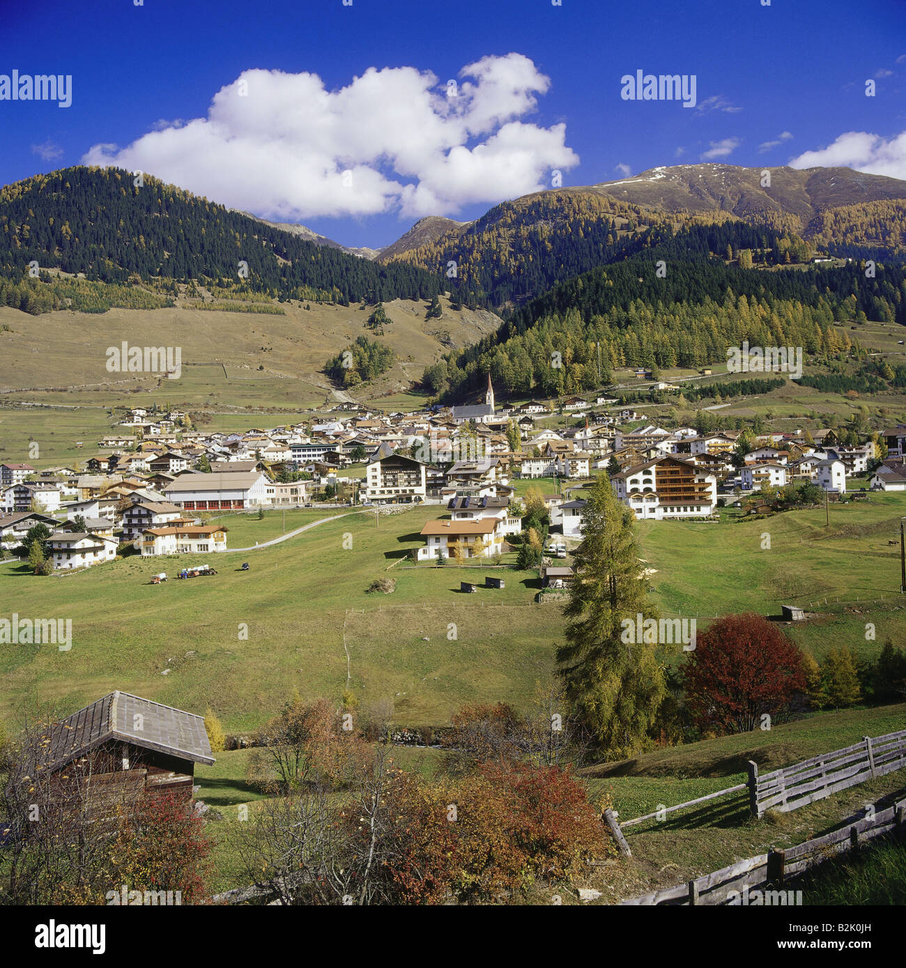 geography / travel, Austria, Tyrol, Nauders, view over the village at Resia Pass, Additional-Rights-Clearance-Info-Not-Available Stock Photo