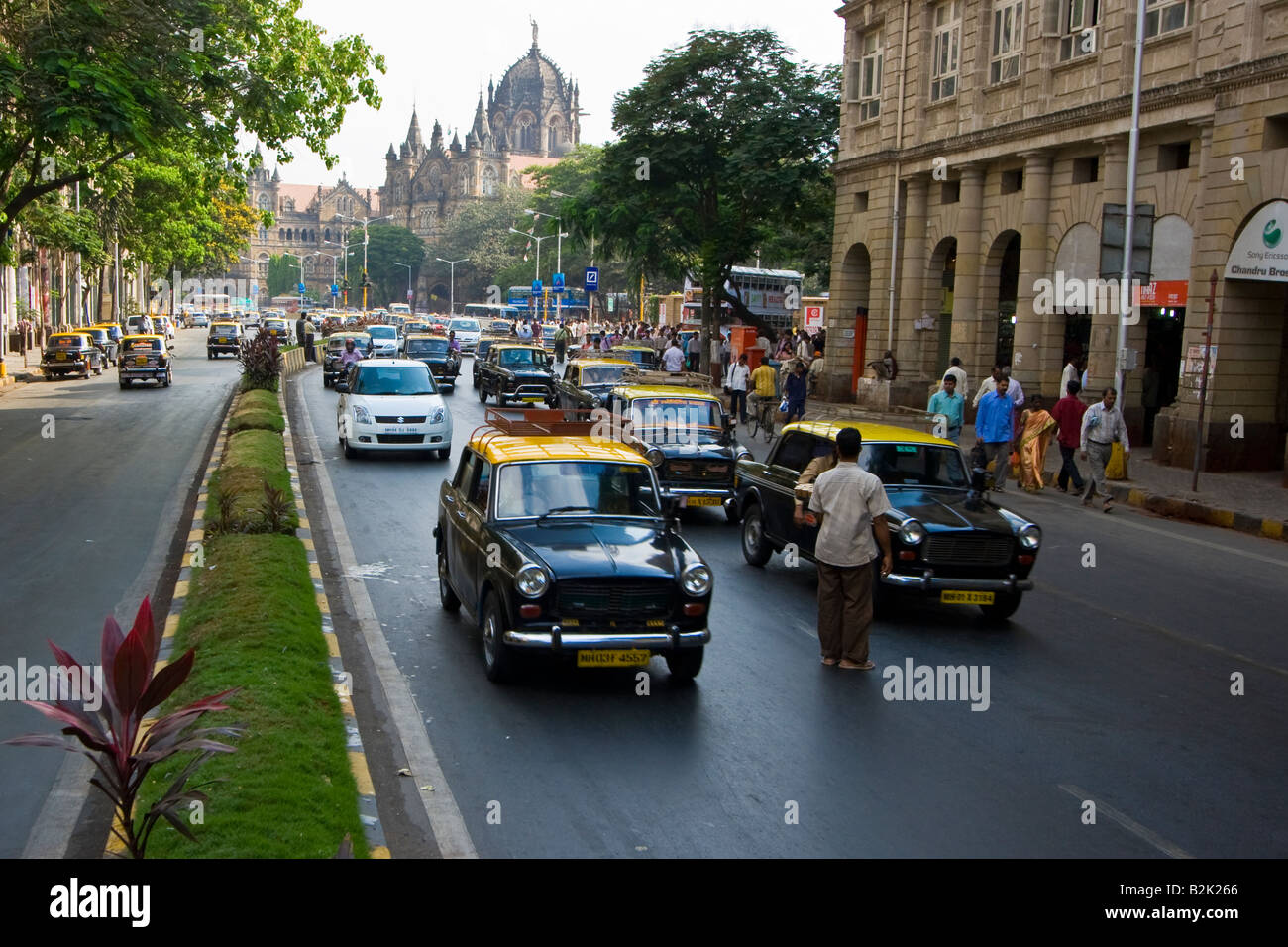 Street Scene in front of Chhatrapati Shivaji Train Station in Mumbai India Stock Photo