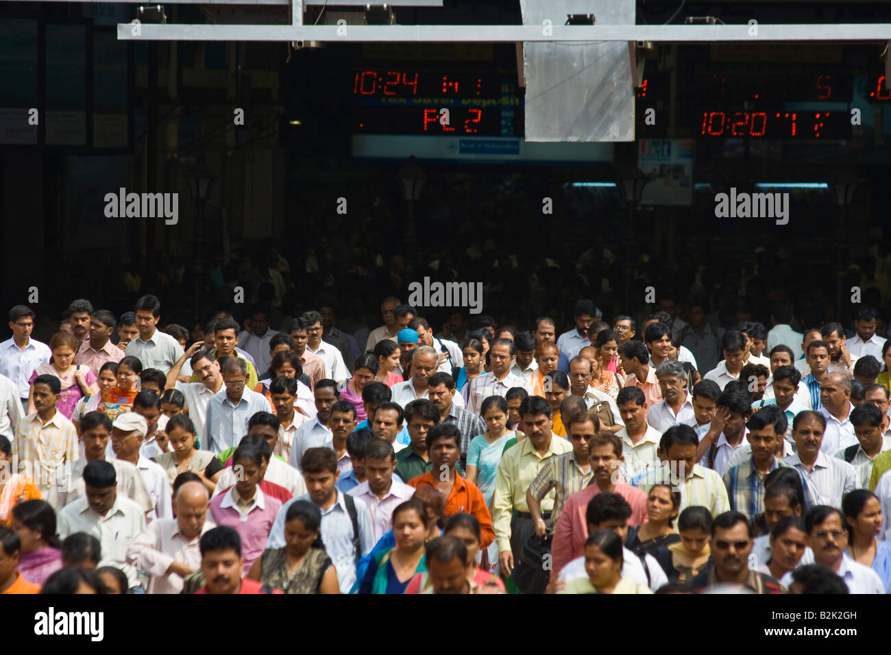 Crowded Morning Rush in Chhatrapati Shivaji Train Station in Mumbai India Stock Photo