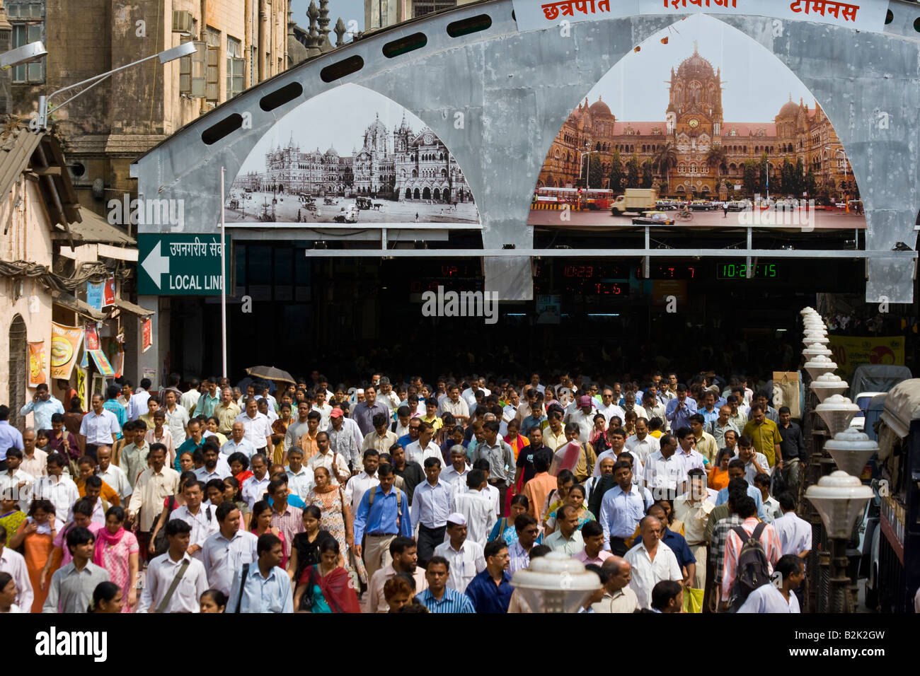 Crowded Morning Rush in Chhatrapati Shivaji Train Station in Mumbai India Stock Photo