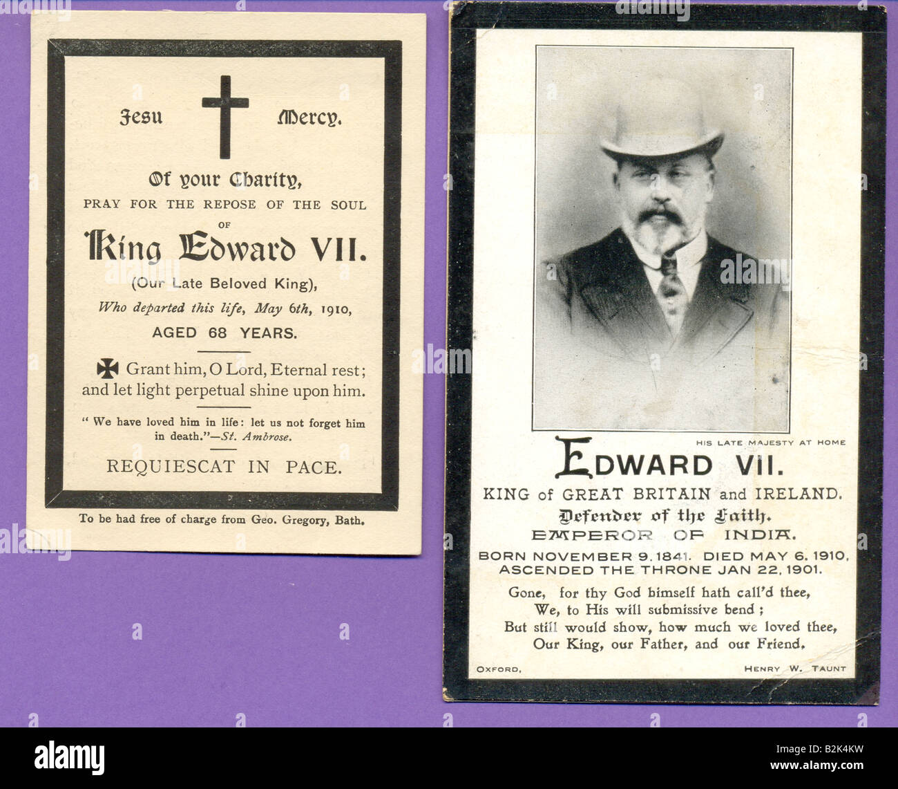 Postcard and prayer card on death of King Edward VII 1910 Stock Photo