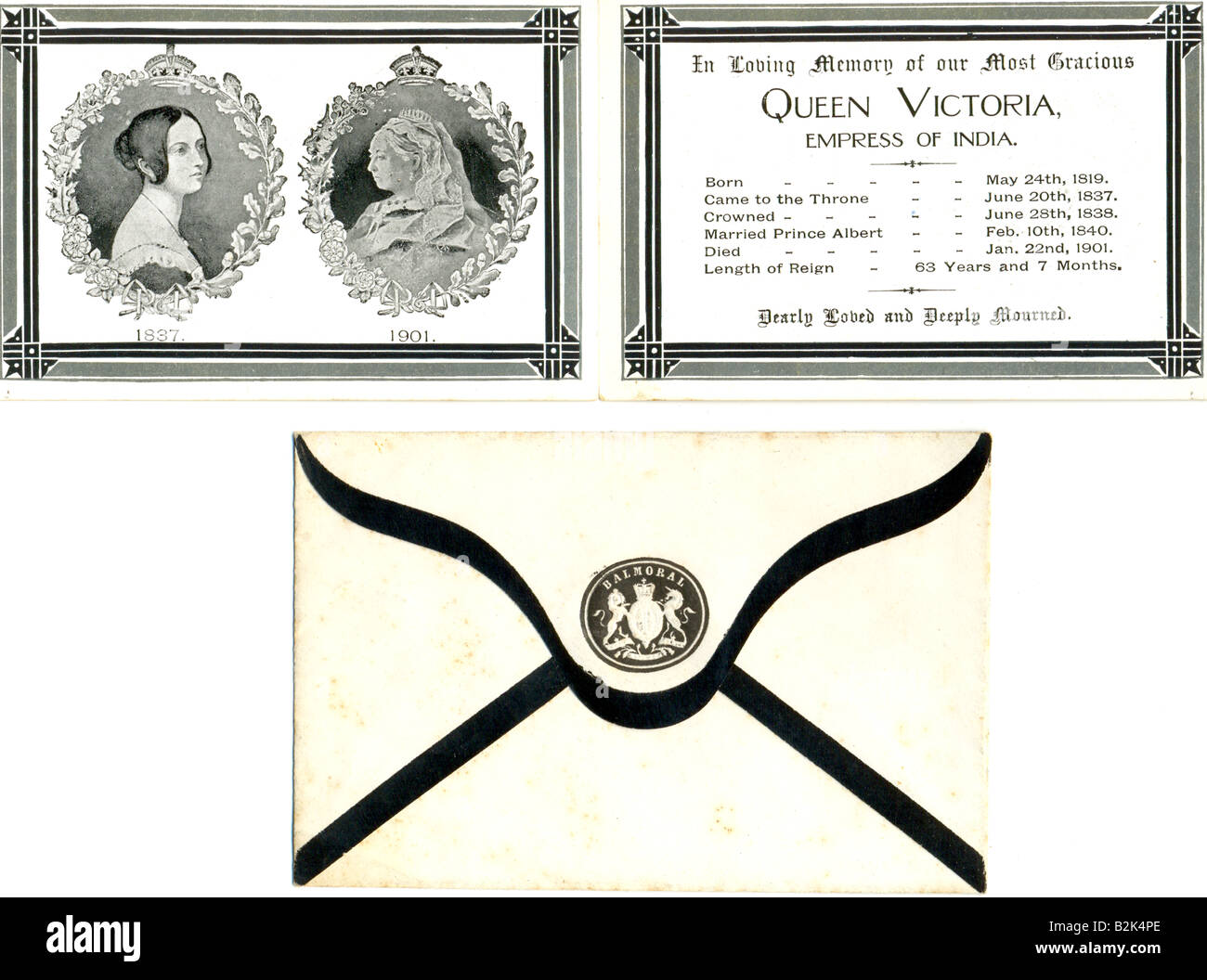 Mourning card and envelope for the death of Queen Victoria 1901 Stock Mourning card and envelope for the death of Queen Victoria 1901 Stock