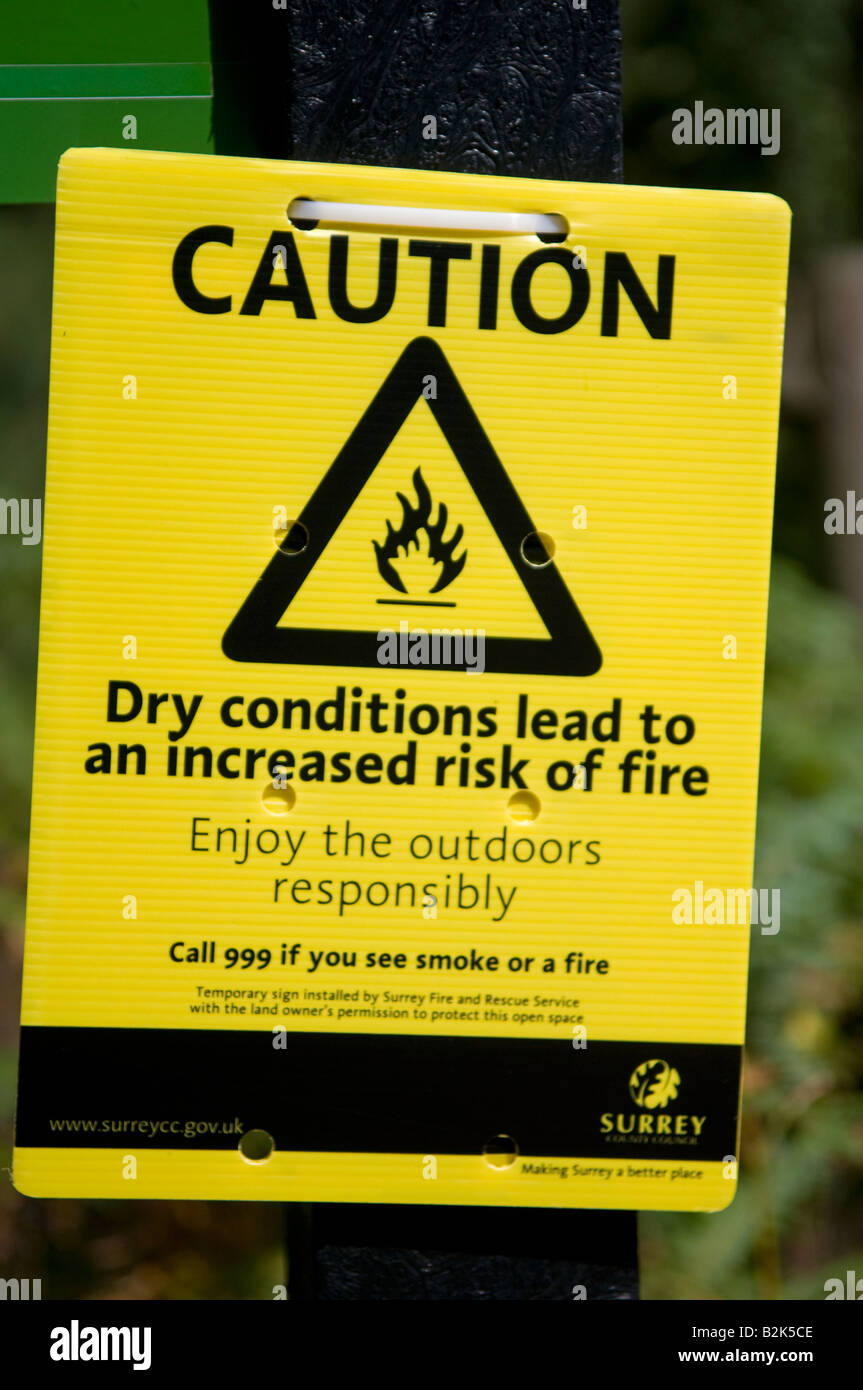 Fire Warning Sign, Thursley Common National Nature Reserve Surrey England Stock Photo