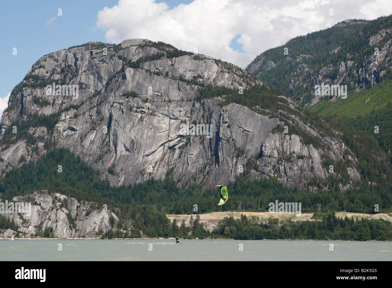kiteboarding squamish British Columbia with the Stawmus Chief rock wall