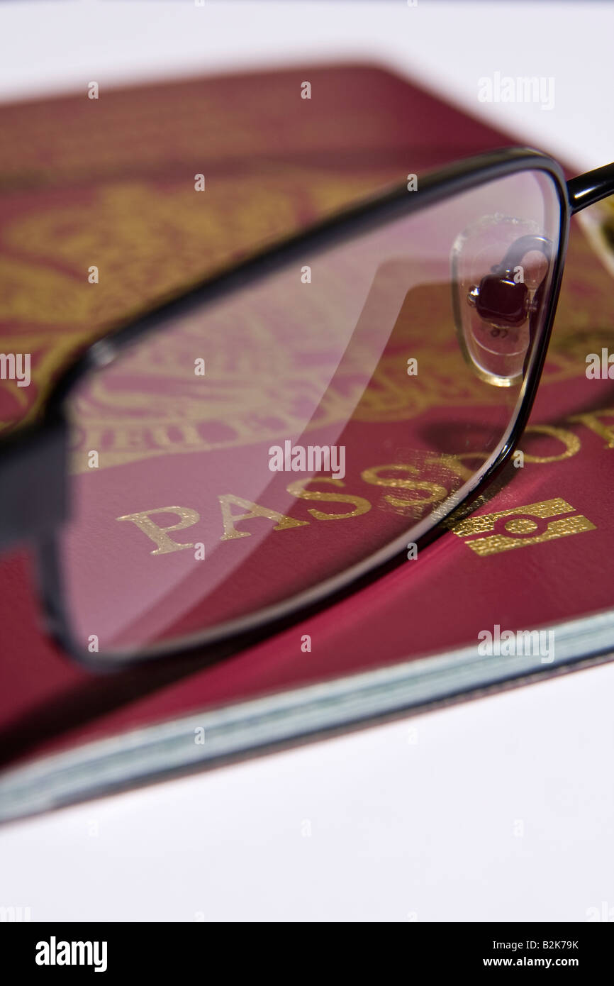 British passport and ^glasses, UK Stock Photo Alamy