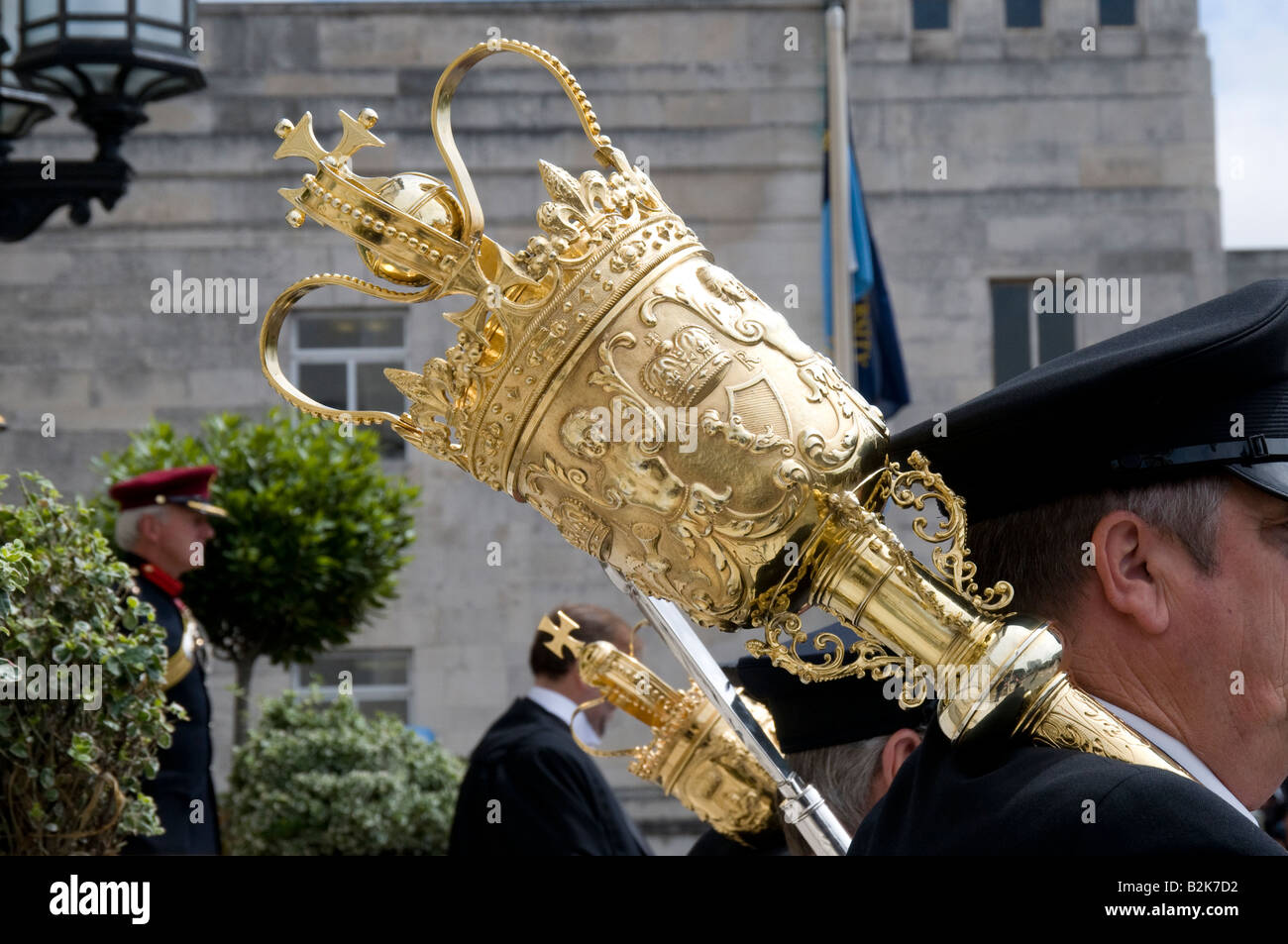 The ceremonial mace of the City of Southampton England being carried on