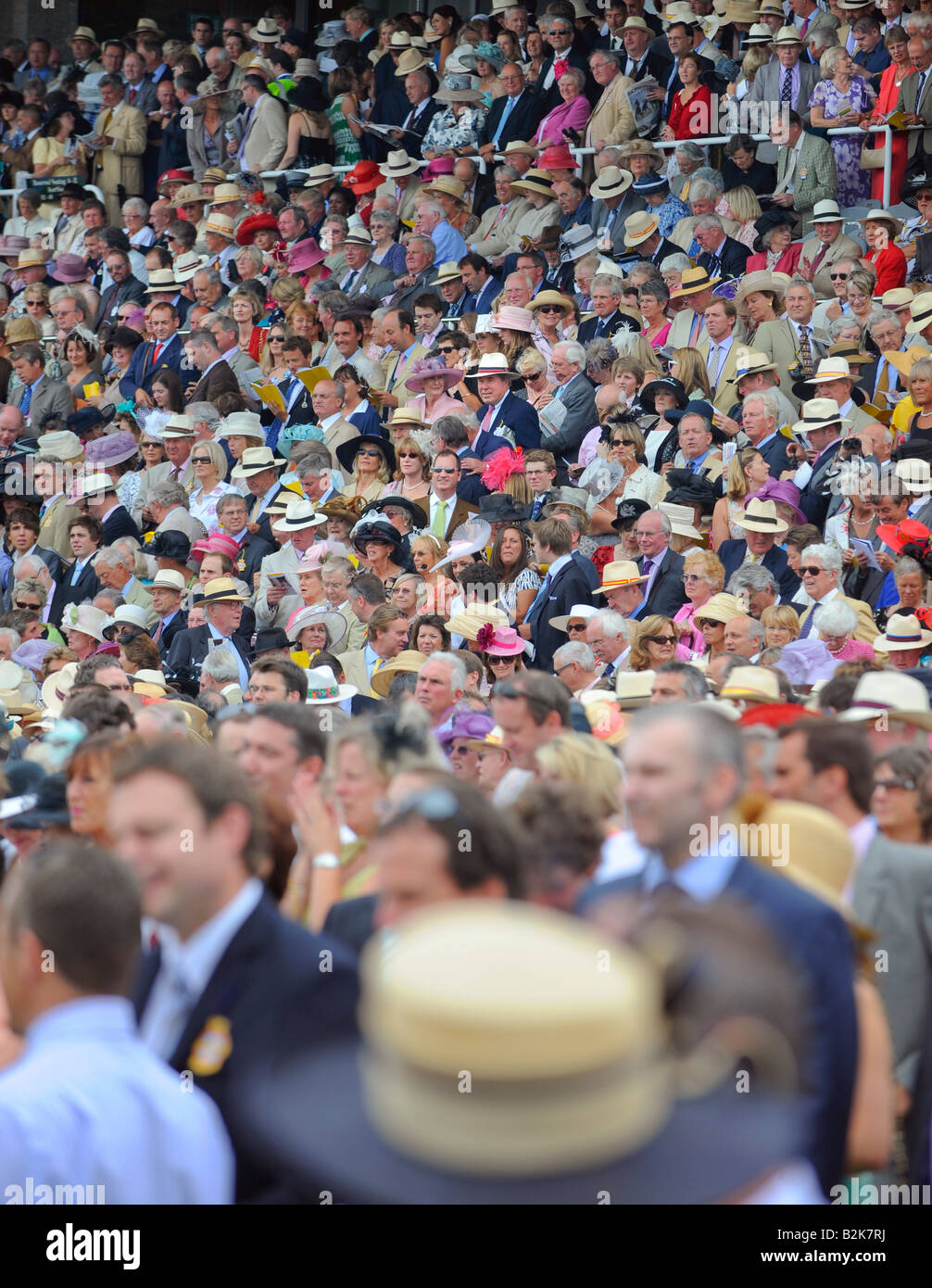 Glorious Goodwood: crowds pack the stands on the popular ladies' day. Stock Photo