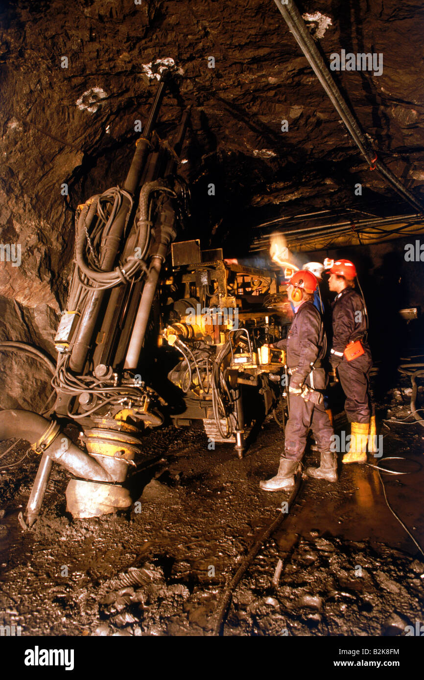 Drilling machines and miners at LKAB mines near Kiruna in Northern Sweden above Arctic Circle Stock Photo