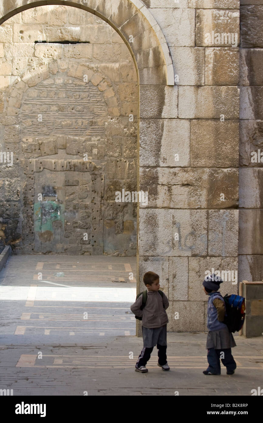 Syrian Boys Outside the Umayyad Mosque in Damascus Syria Stock Photo