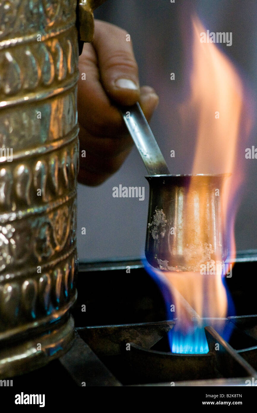 Making Coffee in An Nafura a Traditional Coffeehouse in the Old City in