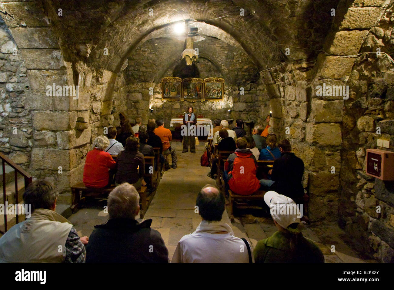 German Religious Tourists at Ananias Christian Church in the Old City of Damascus Syria Stock Photo