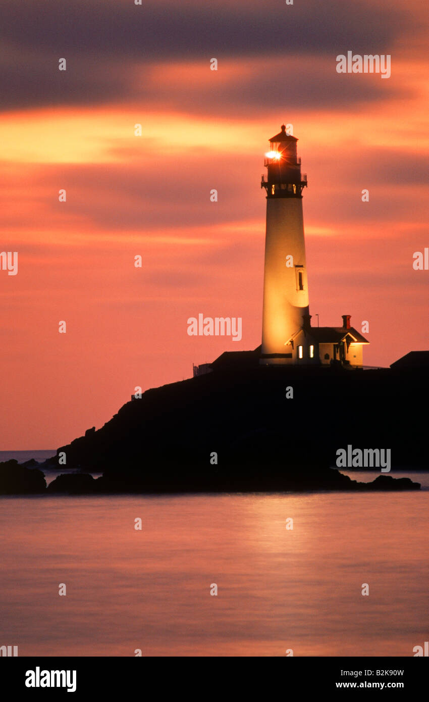 Pigeon Point Lighthouse near Pescadero California at dusk Stock Photo