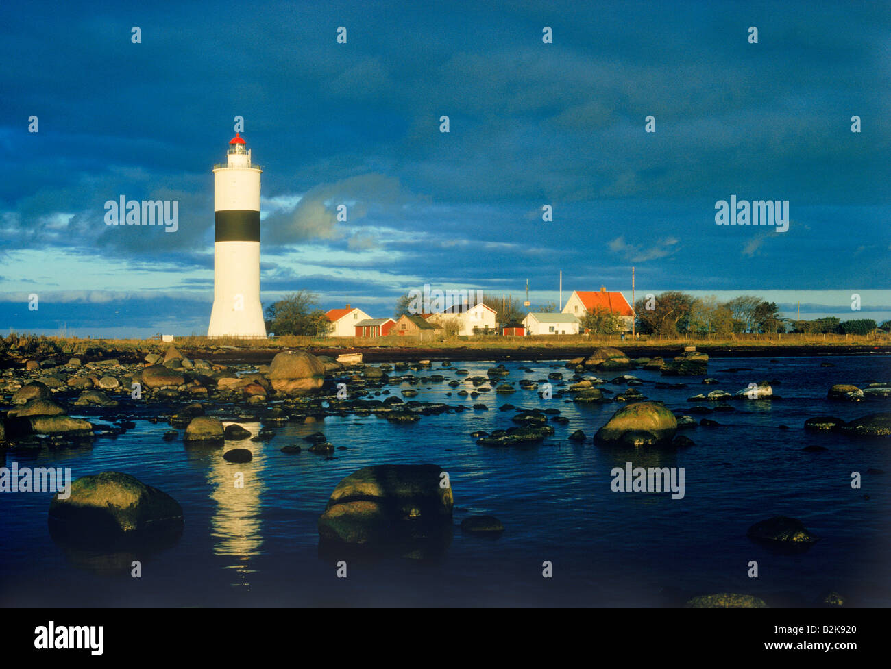 At the southernmost tip of the island Öland is Lange Jan (Long John) Lighthouse in sunrise light Stock Photo